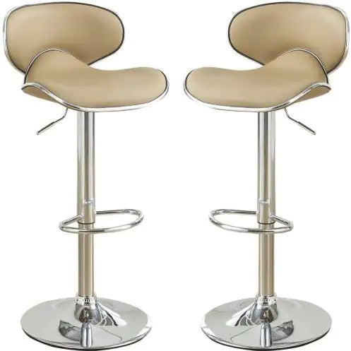 Brown Faux Leather PVC Bar Stool Counter Height Chairs Set Of 2 Adjustable Height Kitchen Island Stools