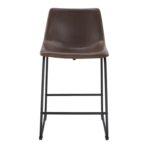 Industrial Faux Leather Counter Stools, Set Of 2 - Brown