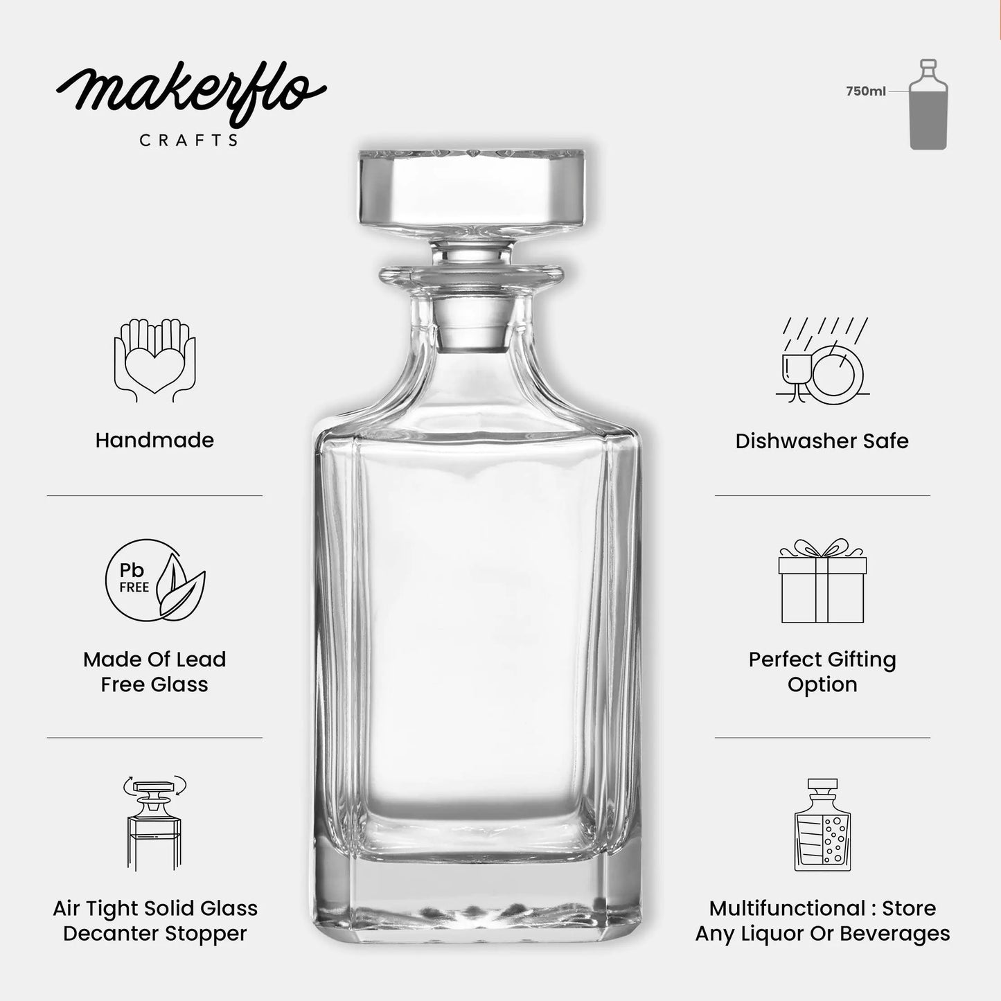 Whiskey Decanter - Square - 750ML