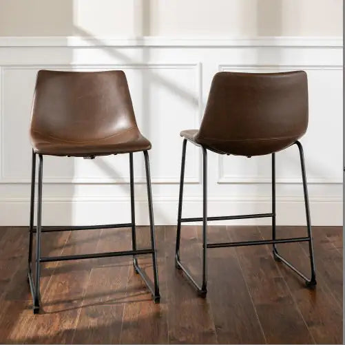 Industrial Faux Leather Counter Stools, Set Of 2 - Brown