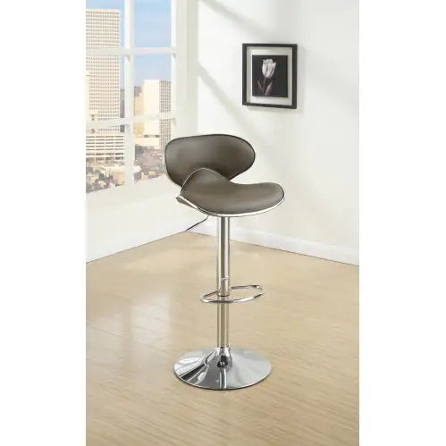 Brown Faux Leather PVC Bar Stool Counter Height Chairs Set Of 2 Adjustable Height Kitchen Island Stools
